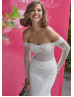 Off Shoulder Ivory Glitter Lace Boho Beach Wedding Dress